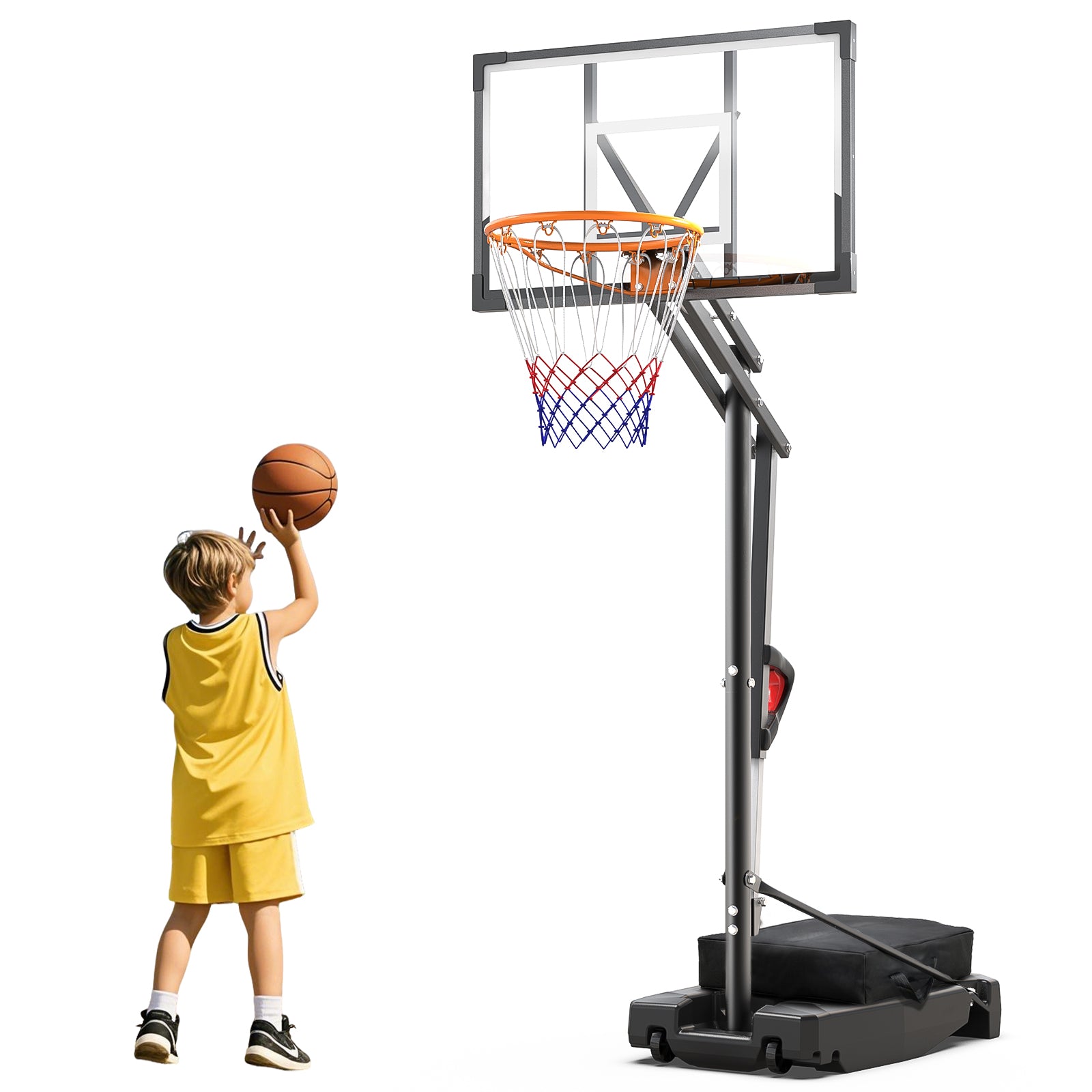 FirstAsk Adjustable Portable Basketball Hoop 3.9-8.5 ft HDPE Backboard for Kids, Outdoor and Indoor Courts