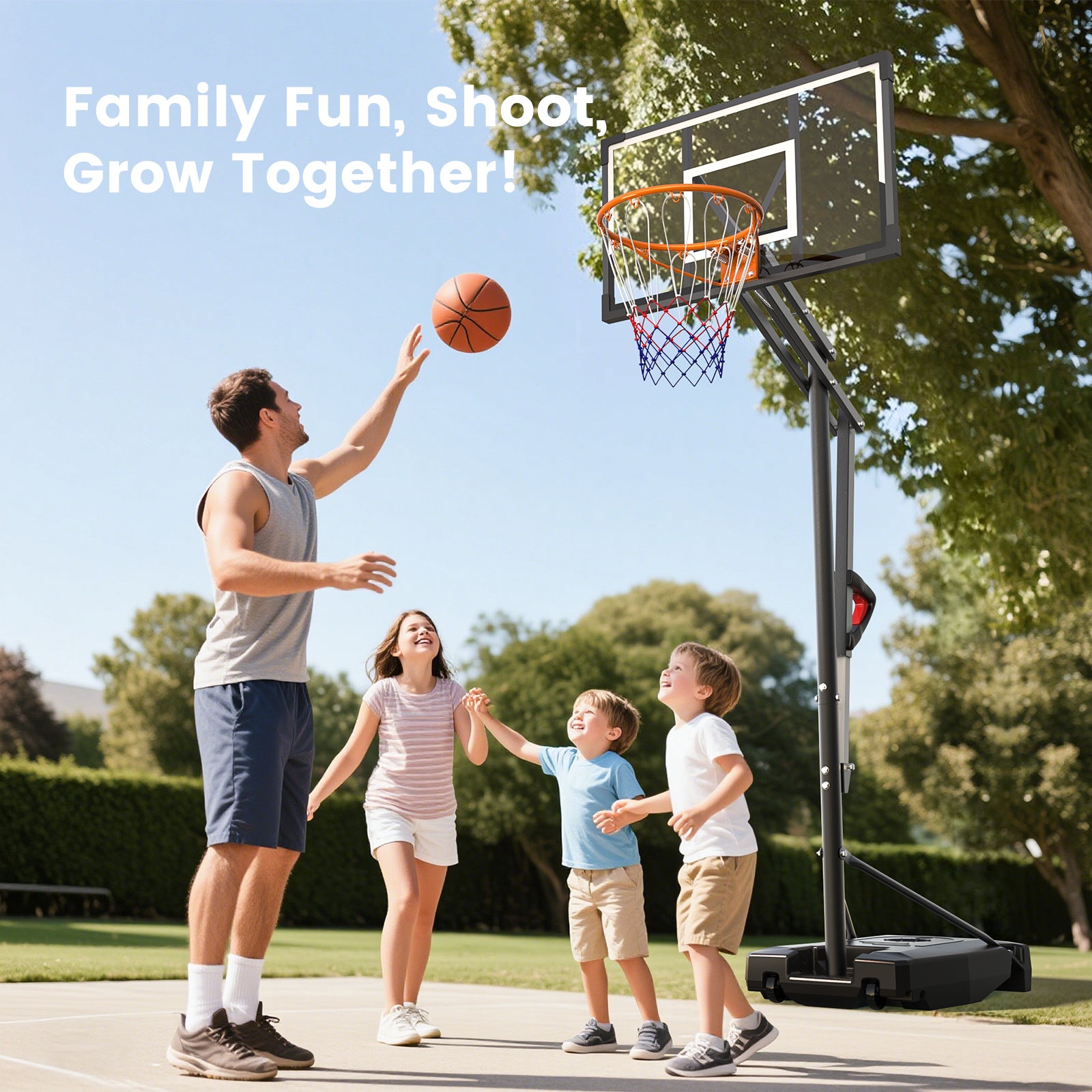 FirstAsk Adjustable Portable Basketball Hoop 3.9-8.5 ft HDPE Backboard for Kids, Outdoor and Indoor Courts