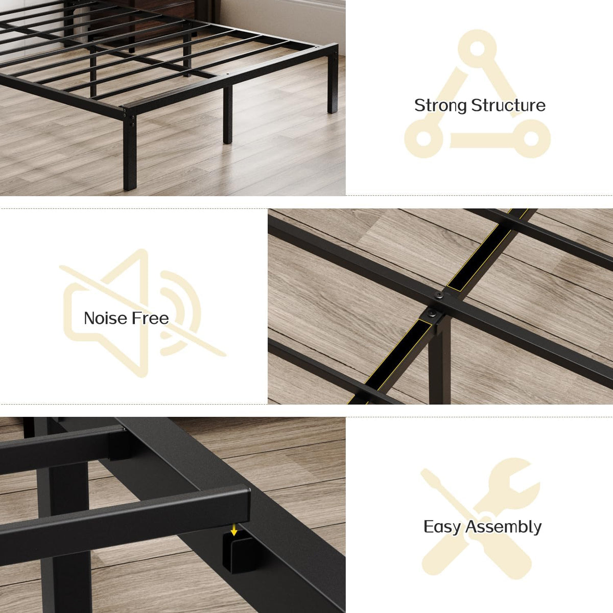 OLEVS Queen Bed Frame with Headboard, Smart LED & Charging Station| Metal Platform Bed Queen Size with LED, USB Charging & Upholstered Headboard, 1,000 lbs Weight Capacity, No Box Spring Needed
