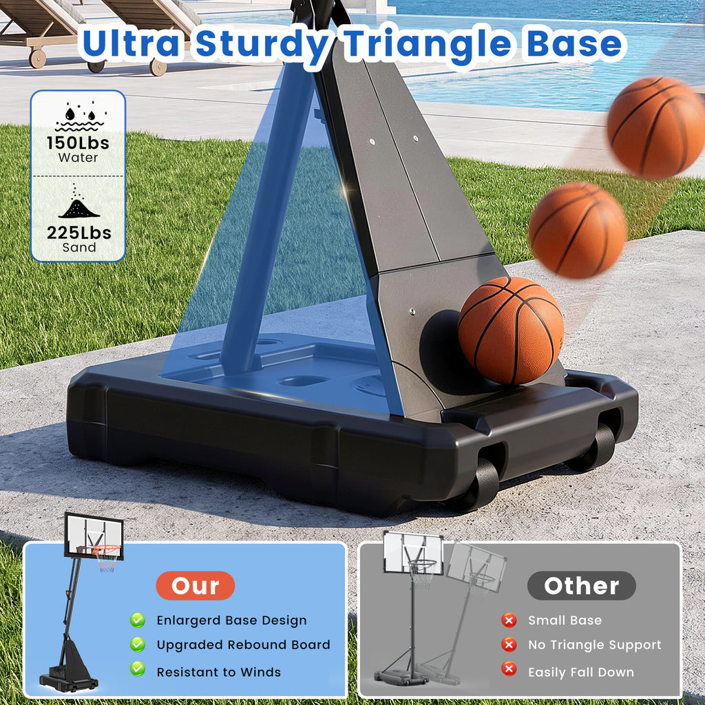 FirstAsk 44" Portable Basketball Hoop Outdoor, 5.25-10FT Height Adjustable Basketball Goal System with Shatterproof PC Backboard and Wheels for Kids, Youth, Adults, Backyard Driveway