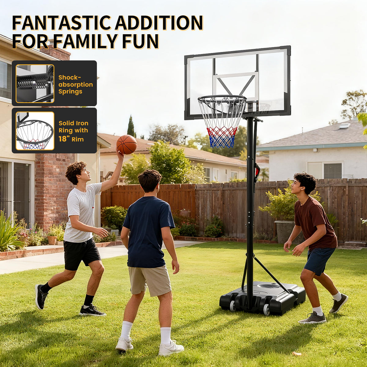 Portable Basketball Hoop 44 Inch Outdoor Backboard, 10FT Height Adjustable Basketball Goal for Teens, Kids and Adults, Play in Yard Park Gym Driveway Indoors
