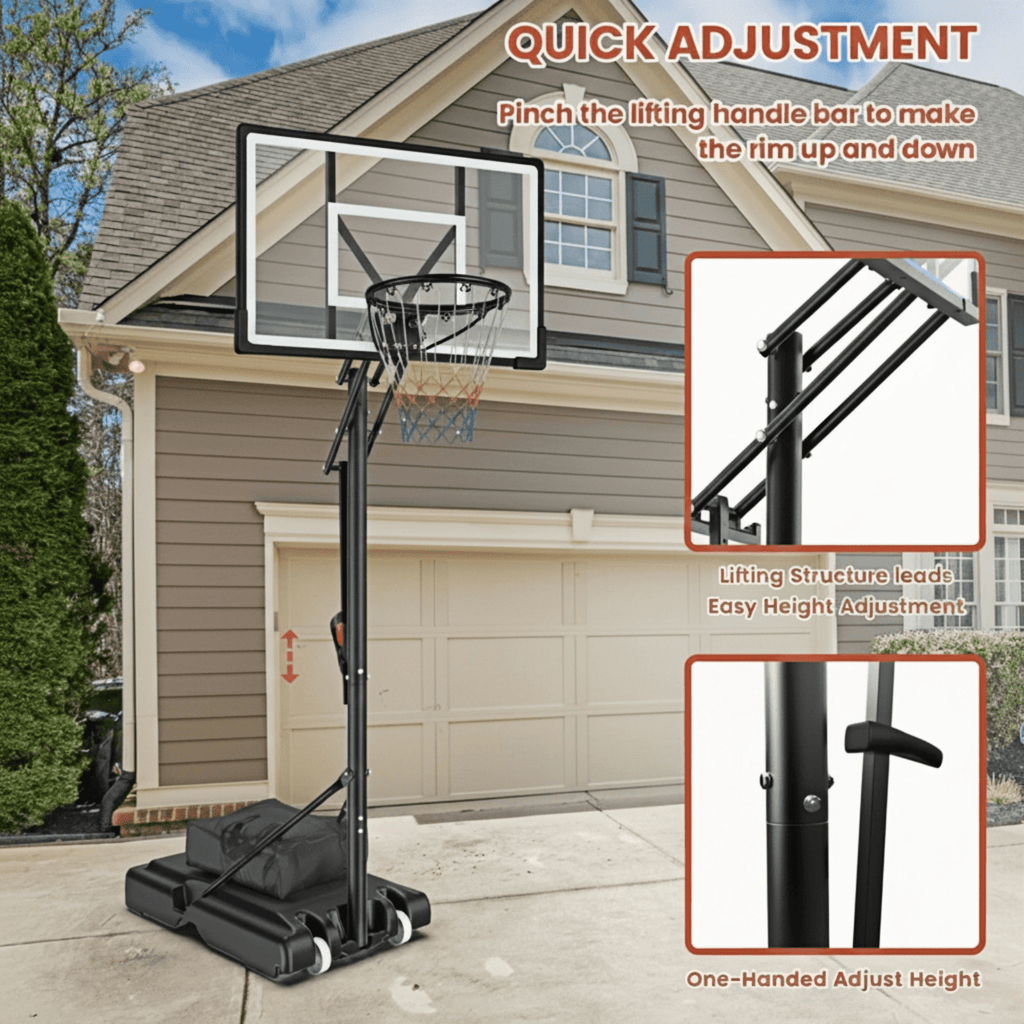 NEDYO Portable Adjustable Basketball Hoop 5.25-10ft with 44" Backboard for Kids, Teens, Adults, New