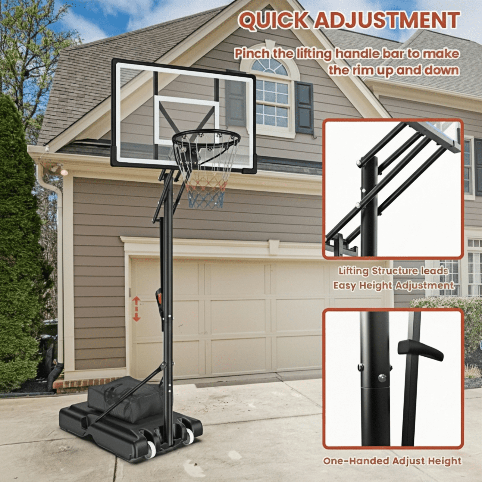 NEDYO Portable Adjustable Basketball Hoop 5.25-10ft with 44" Backboard for Kids, Teens, Adults, New