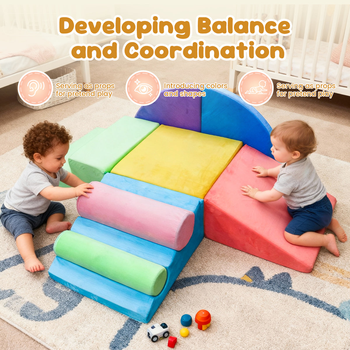 Bexfil 8 Piece Soft Toddlers Climbing Toys, Baby Foam Climbing Blocks for Toddlers, Indoor Climb and Crawl Activity Play Set