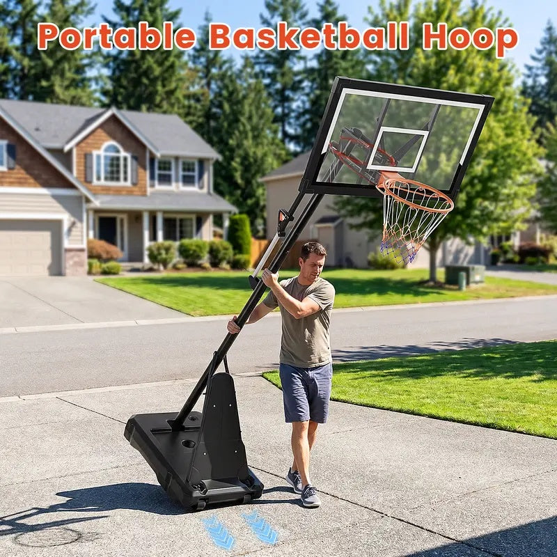 FirstAsk Basketball Hoop Outdoor 44" PC Backboard, 5.25-10FT Adjustable Basketball Goal with Rebound Board, Portable Basketball Hoop for Kids Youth Adults Play Outdoor/Indoor, 225LBS Max Capacity