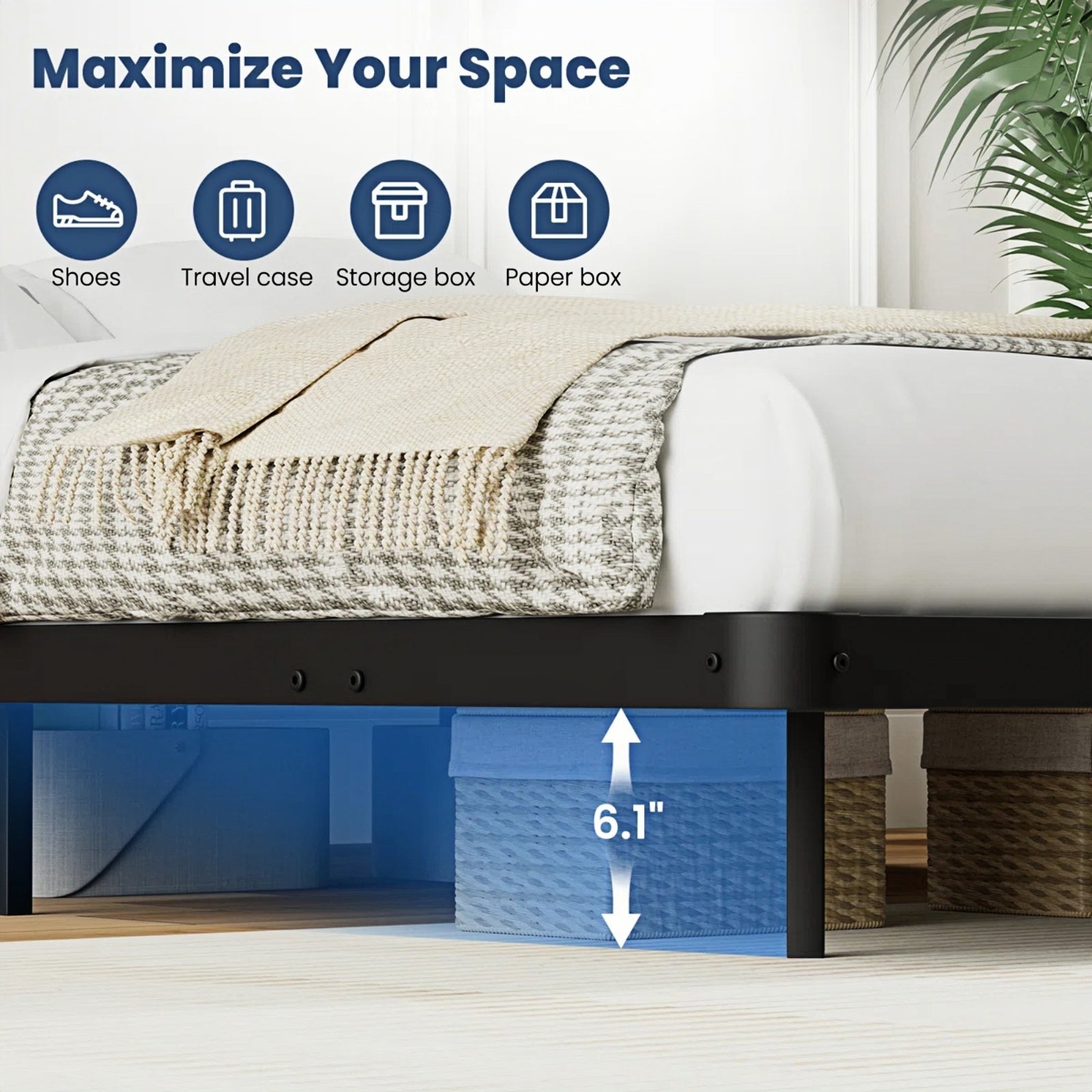 Dayago King Size Floating Platform Bed Frame with LED Lights, Charging Station, Sturdy Metal Platform Bed with Round Safety Corners and Mattress Stabilizers, 900lbs Heavy Duty Support, Easy Assembly
