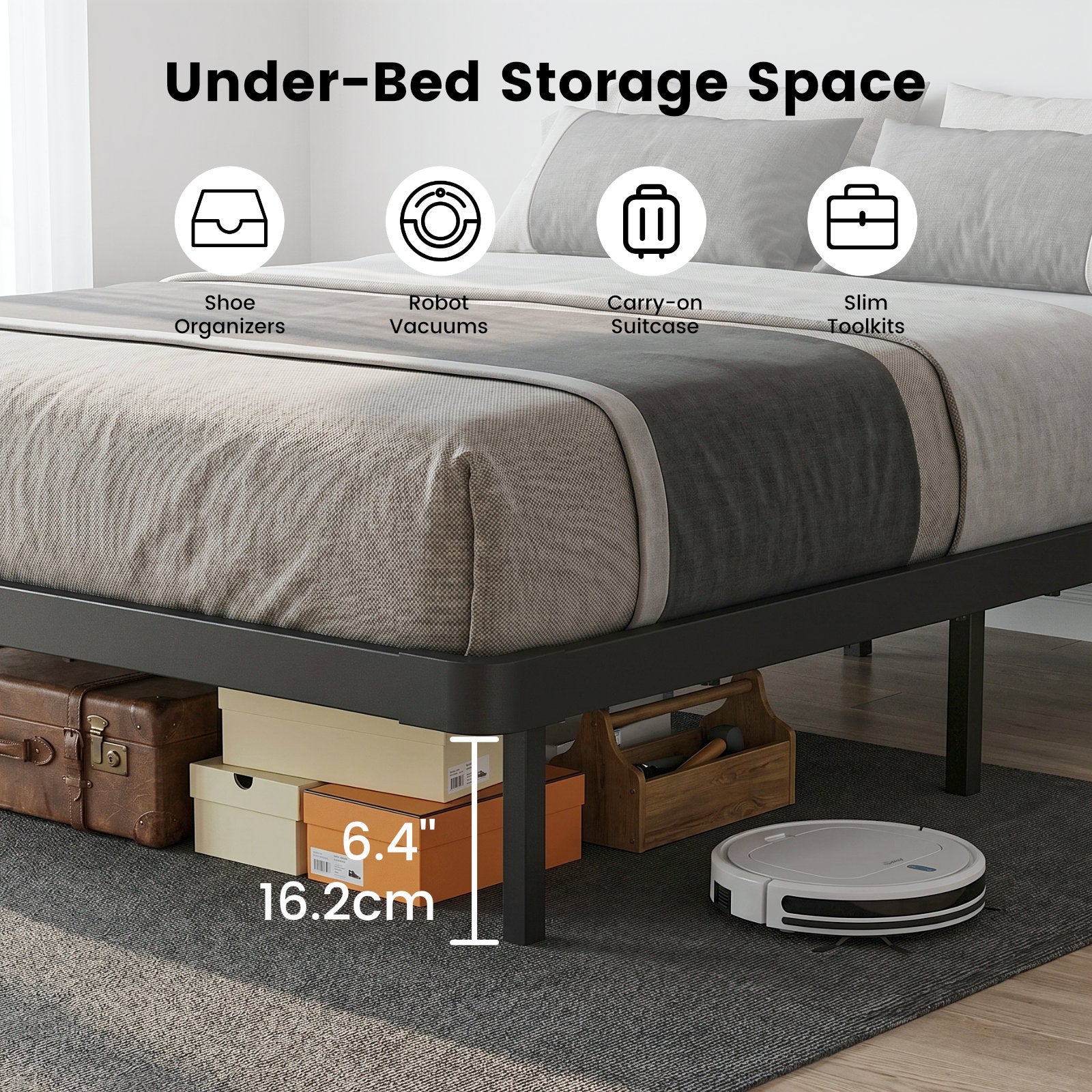 Bexfil Modern Floating Queen Size Bed Frame with LED Lights, Sturdy Metal Platform Bed with Round Safety Corners and Mattress Stabilizers, 1000lbs Heavy Duty Support, Easy Assembly