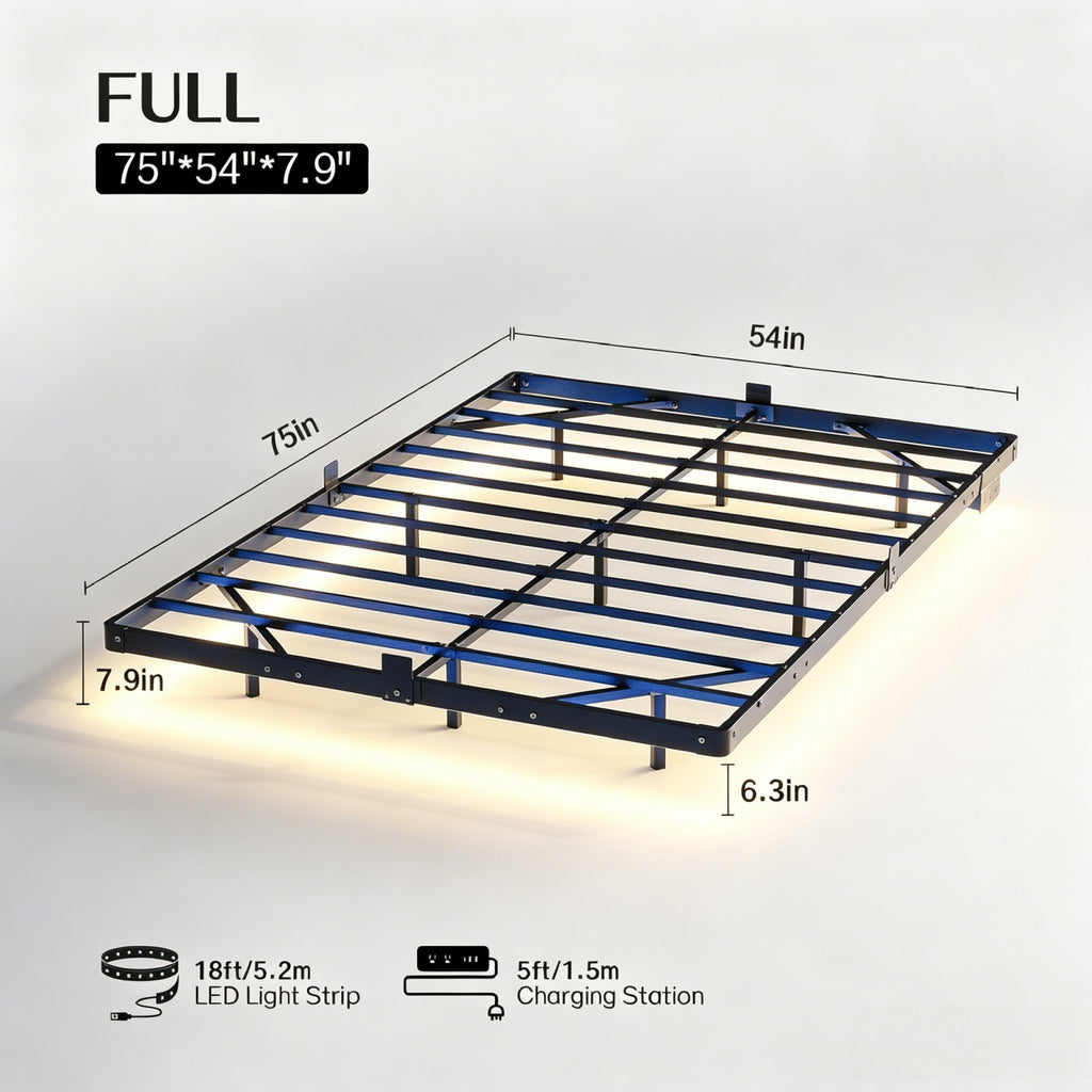 Bexfil Full Size LED Floating Bed Frame with Remote Control and Charging Station, No Box Spring Needed, Easy to Assemble