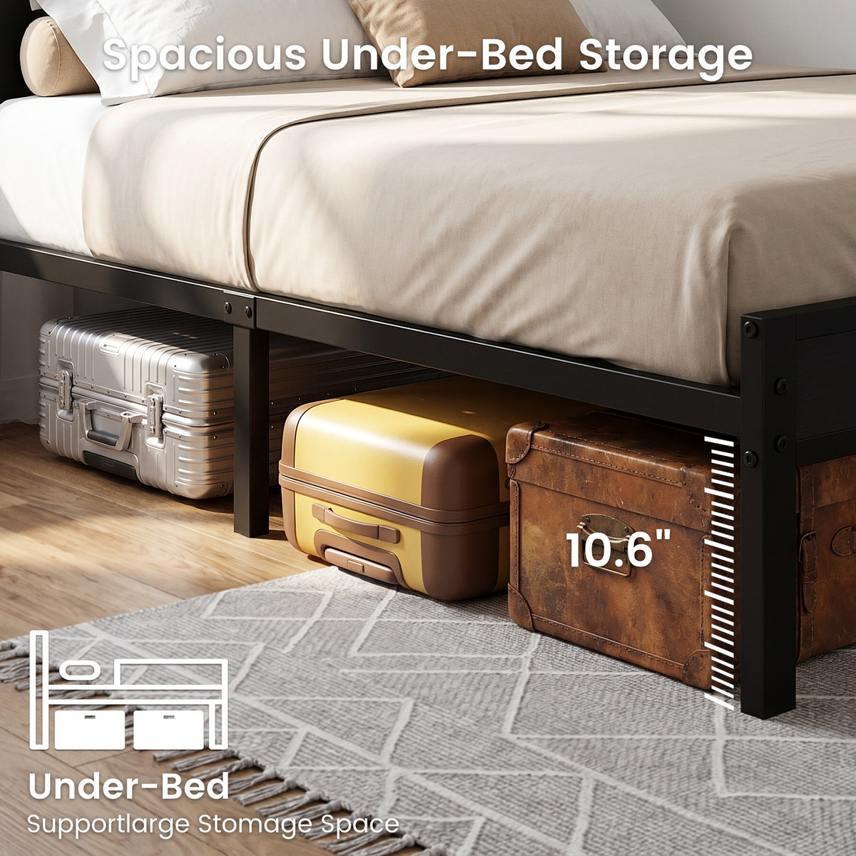Bexfil Full Bed Frame with Storage Headboard and LED Light, Metal Platform Bed Station with Charging Station & LED, Noise-Free, No Box Spring Needed