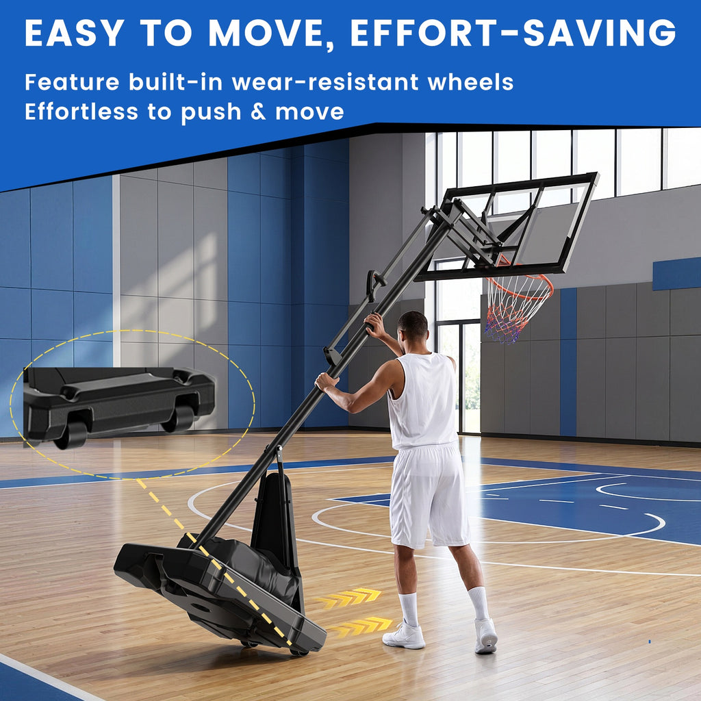 FirstAsk 44" Portable Basketball Hoop Outdoor, 5.25-10FT Height Adjustable Basketball Goal System with Shatterproof PC Backboard and Wheels for Kids, Youth, Adults, Backyard Driveway