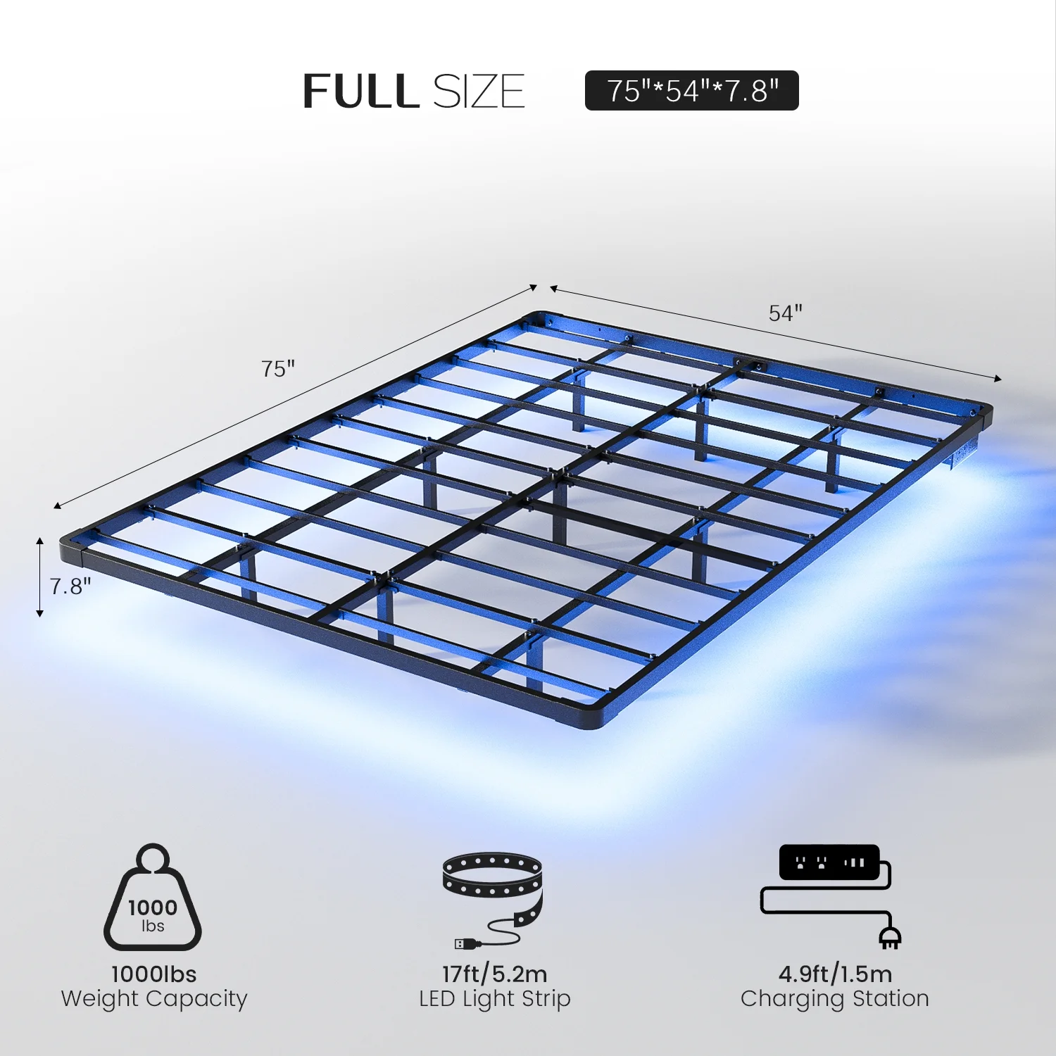 Dayago Floating Bed Frame Full Size with Smart LED Lights and Charging Station, Standard Bed Frames