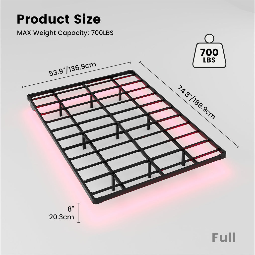 Bexfil Modern Floating Full Size Bed Frame with LED Lights, Sturdy Metal Platform Bed with Round Safety Corners and Mattress Stabilizers, 900lbs Heavy Duty Support, Easy Assembly