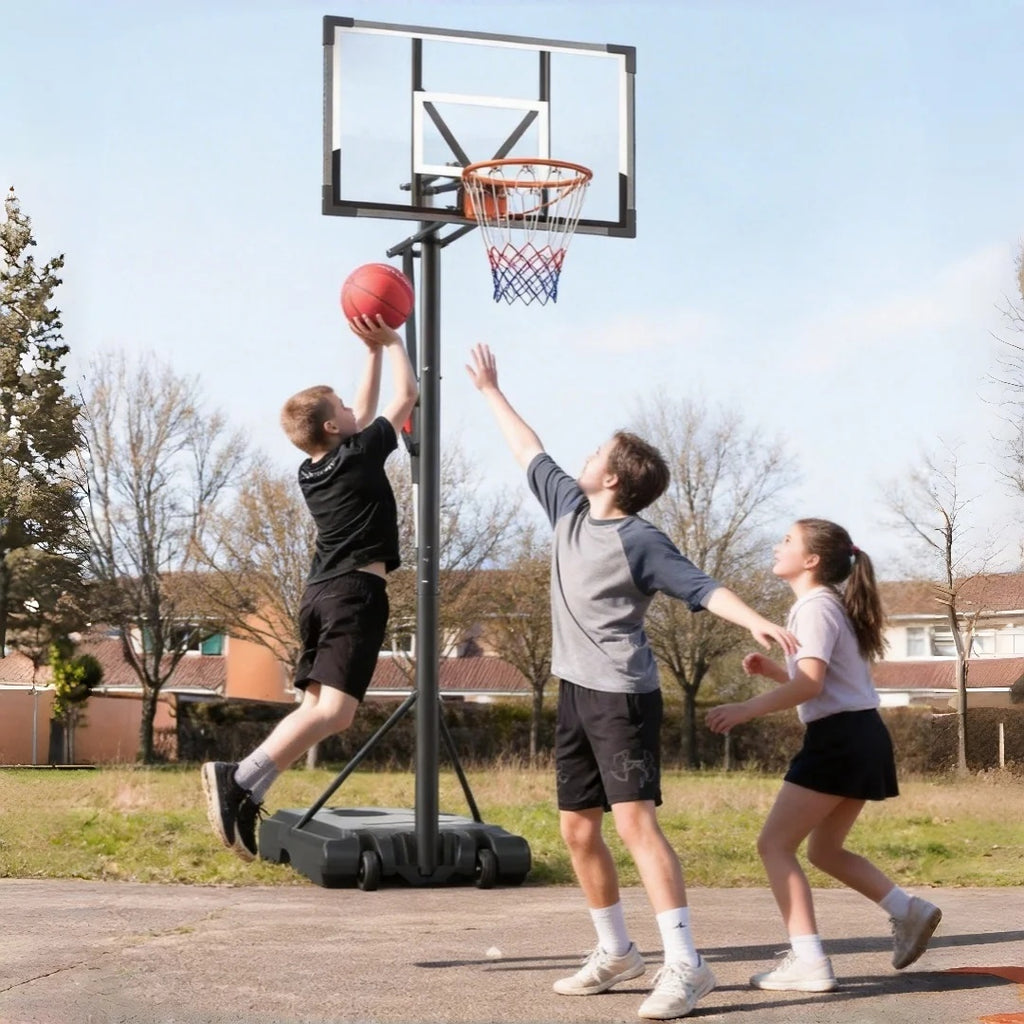 FirstAsk 33" Portable Basketball Hoop & Goal Outdoor 3.9-8.5 ft. Height Adjustable for Kids/Teens/Adults, HDPE Backboard Material