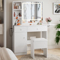 Bexfil Vanity Set Dressing Table and Chair Set with 3 Lighting Modes, Makeup Vanity Desk Mirror and Lights, White