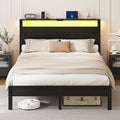 Kbun Queen Size Platform Bed Frame with Fabric Wood Headboard, Metal Bed Frame with LED Light, Heavy Duty Steel Slat Supported Full Bed Frames, No Box Spring Needed, Black