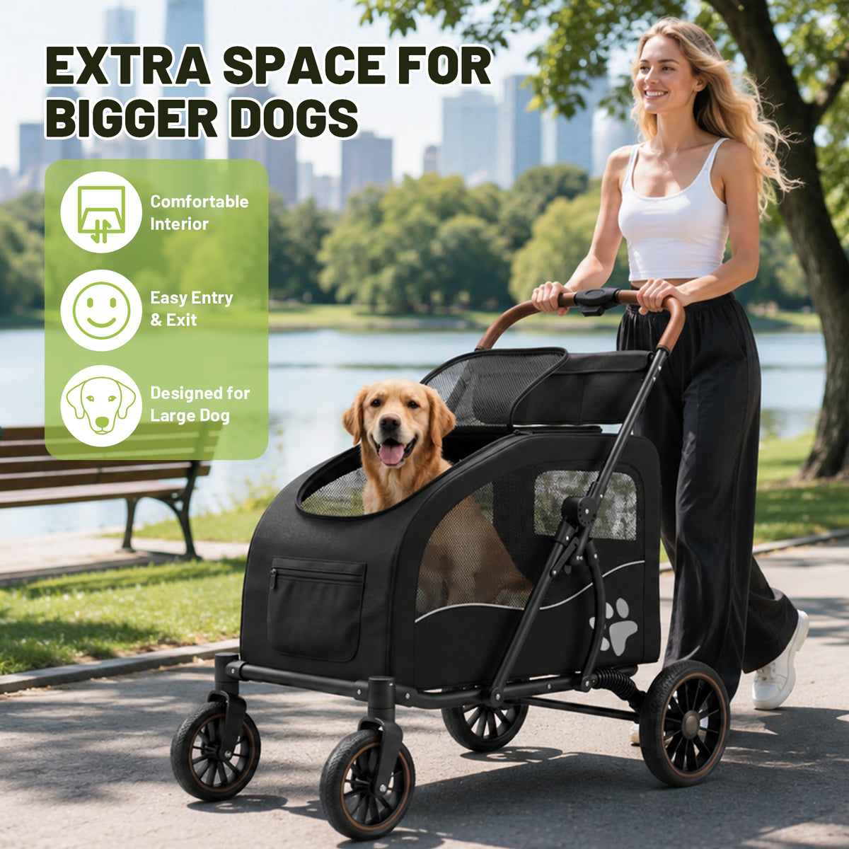 Heavy Duty Dog Stroller for Large Dogs up to 110lbs, Foldable Pet Wagon with Detachable Cabin, Spacious Multi-Pet Carrier for 2 Dogs or Multiple Cats