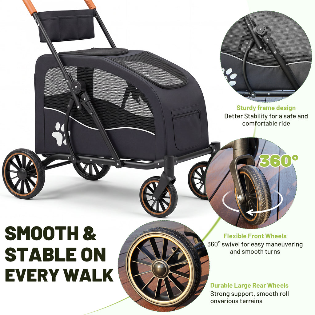 Heavy Duty Dog Stroller for Large Dogs up to 110lbs, Foldable Pet Wagon with Detachable Cabin, Spacious Multi-Pet Carrier for 2 Dogs or Multiple Cats