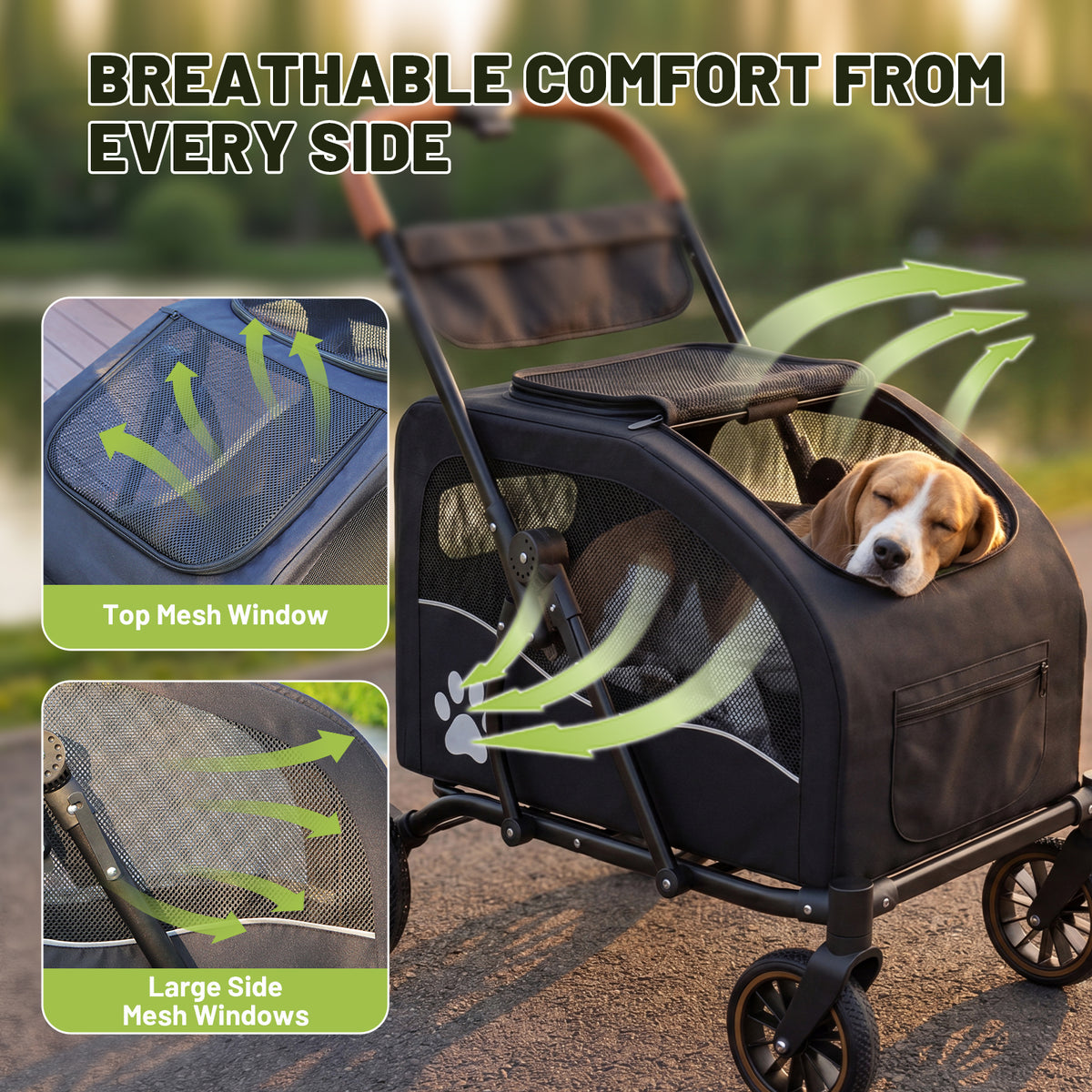 Heavy Duty Dog Stroller for Large Dogs up to 110lbs, Foldable Pet Wagon with Detachable Cabin, Spacious Multi-Pet Carrier for 2 Dogs or Multiple Cats