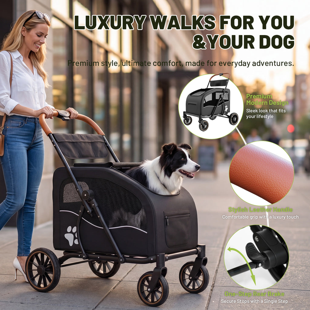Heavy Duty Dog Stroller for Large Dogs up to 110lbs, Foldable Pet Wagon with Detachable Cabin, Spacious Multi-Pet Carrier for 2 Dogs or Multiple Cats