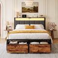 Dayago Full Bed Frame with 2 Storage Drawers, Metal Platform Bed Frame Full Size Upholstered Headboard with Storage, Fast Charging Station and LED Lights, No Box Spring Needed, Easy Assembly, Brown