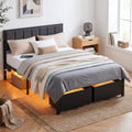 Bexfil Full Bed Frame with 2 Storage Drawers, Grey Upholstered | Headboard with Charging Station and LED Lights, Metal Platform Bed with Storage Shelf, Noise Free, No Box Spring Needed
