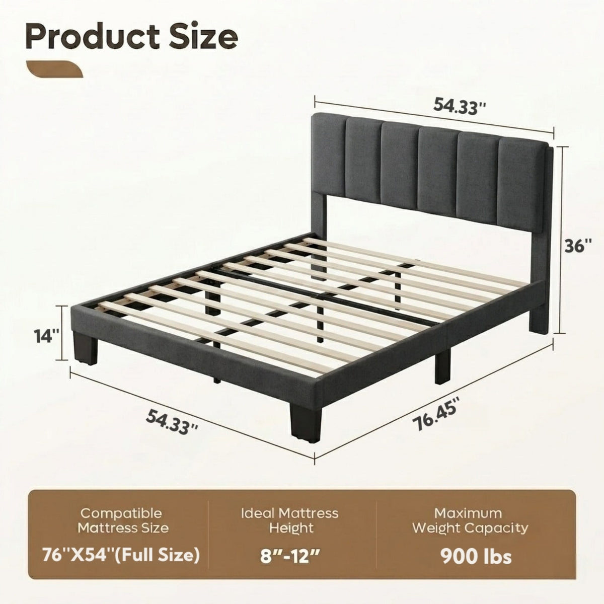 Bexfil Full Size Upholstered Platform Bed Frame with Tufted Headboard Wing Side and Wooden Slat Support, Dorm essentials, Home Decor