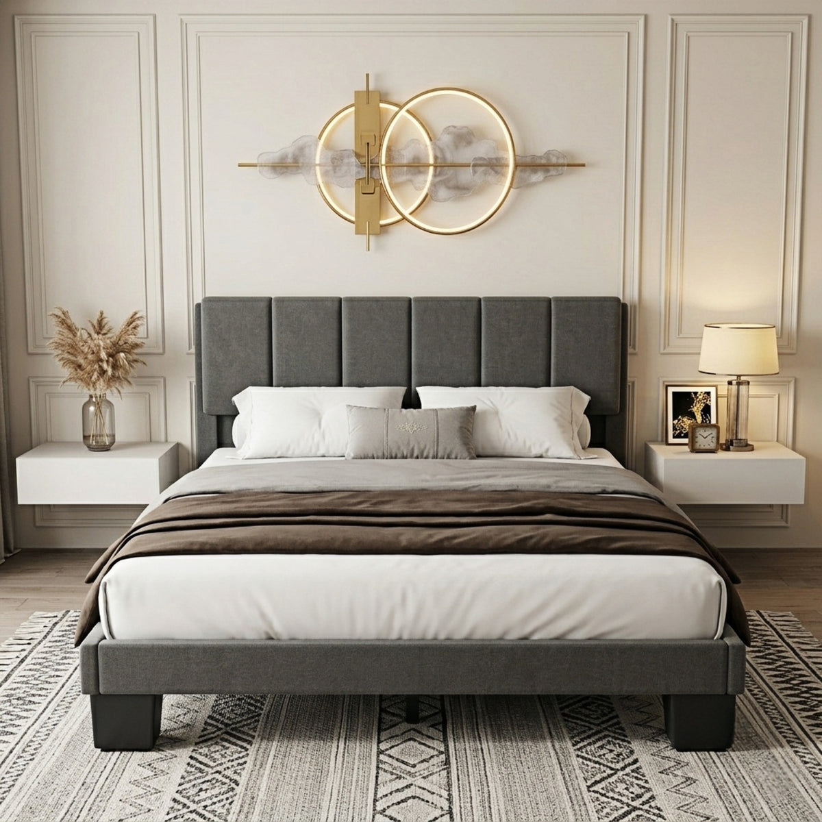 Bexfil Full Size Upholstered Platform Bed Frame with Tufted Headboard Wing Side and Wooden Slat Support, Dorm essentials, Home Decor