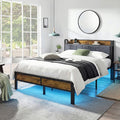 Dayago Queen Size Bed Frame with Upholstered, LED Light, Platform Bed with Charging Station, No Box Spring Required
