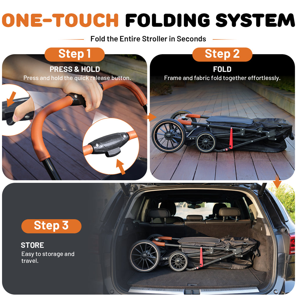 Ferhtm Heavy Duty Dog Stroller for Large & Medium Dogs, Foldable Pet Stroller with Dual Carbon Steel Support Bars & All-Terrain Wheels, Double Pet Wagon for Multiple Pets up to 80 lbs