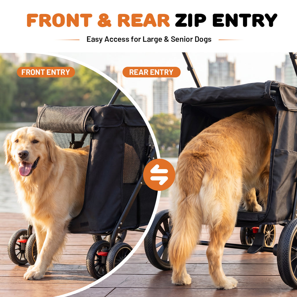 Ferhtm Heavy Duty Dog Stroller for Large & Medium Dogs, Foldable Pet Stroller with Dual Carbon Steel Support Bars & All-Terrain Wheels, Double Pet Wagon for Multiple Pets up to 80 lbs
