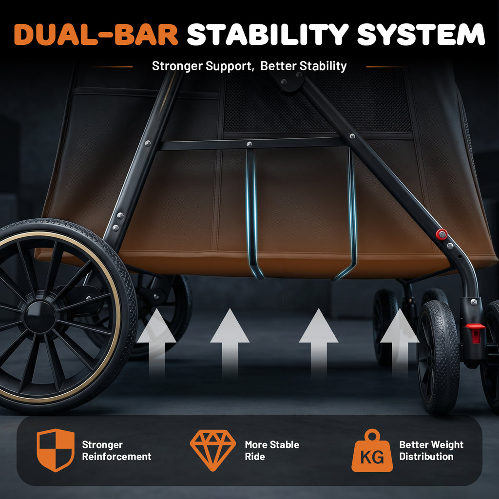 Ferhtm Heavy Duty Dog Stroller for Large & Medium Dogs, Foldable Pet Stroller with Dual Carbon Steel Support Bars & All-Terrain Wheels, Double Pet Wagon for Multiple Pets up to 80 lbs