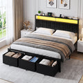 Bexfil King Size Bed Frame with Built in Charging Station and LED Light, Metal Platform Bed Frames with 3 Storage Drawers, Noise-Free,Metal Support, No Box Spring Needed, Black