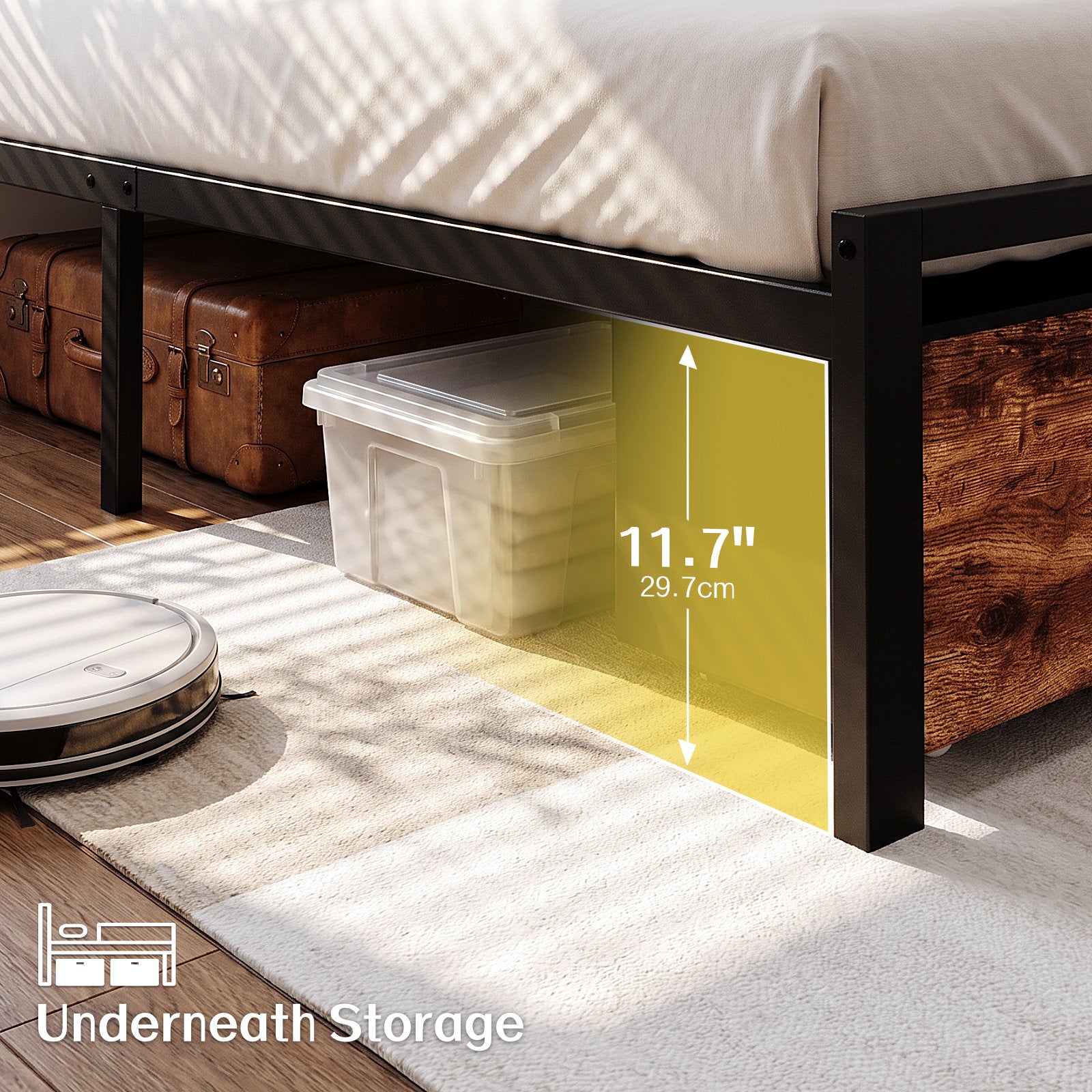 Bexfil King Bed Frame with 3 Storage Drawers, Metal Platform Bed Frame with 2-Tier Storage Headboard, Built in Charging Station &amp; LED, Noise-Free, Metal Support, No Box Spring Needed,Classic Brown
