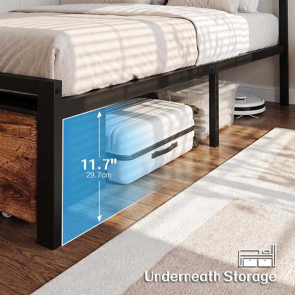 Dayago King Bed Frame with 3 Storage Drawers,Metal Platform Bed Frame King Size Upholstered Headboard with Storage, Fast Charging Station and LED Lights, No Box Spring Needed, Easy Assembly, Brown