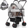 Ferhtm Dog Stroller for Small to Medium Dogs, Foldable Panoramic Mesh Pet Stroller with Detachable Carrier & Safety Tether, Puppy & Cat Stroller up to 35 lbs