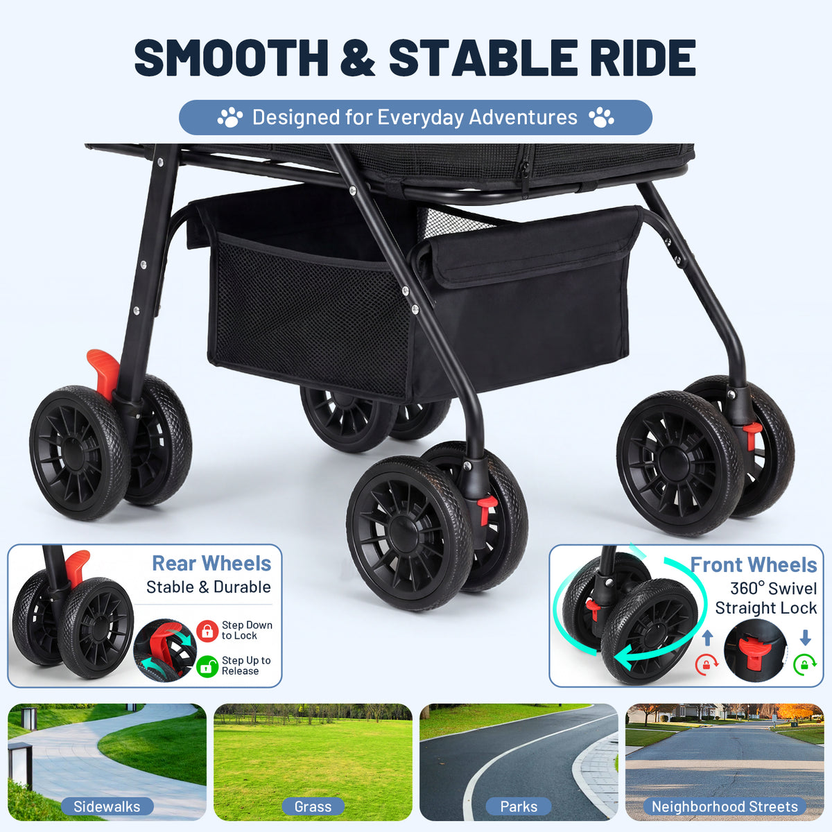 Ferhtm Dog Stroller for Small to Medium Dogs, Foldable Panoramic Mesh Pet Stroller with Detachable Carrier & Safety Tether, Puppy & Cat Stroller up to 35 lbs, Black