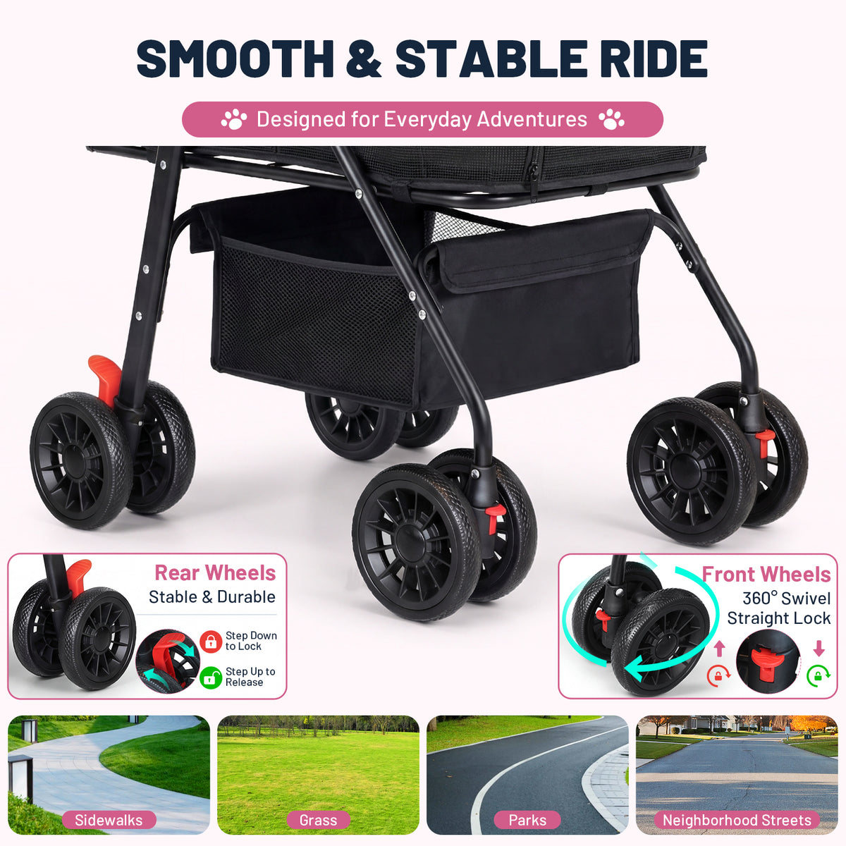 Ferhtm Dog Stroller for Small to Medium Dogs, Foldable Panoramic Mesh Pet Stroller with Detachable Carrier & Safety Tether, Puppy & Cat Stroller up to 35 lbs