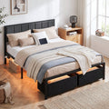 Bexfil Queen Bed Frame with 2 Storage Drawers, Grey Upholstered | Headboard with Charging Station and LED Lights, Metal Platform Bed with Storage Shelf, Noise Free, No Box Spring Needed