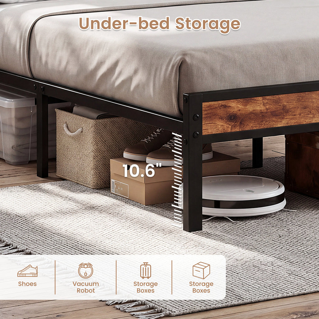 Bexfil Twin Bed Frame with Storage Headboard and LED Light, Metal Platform Bed Station with Charging Station & LED, Noise-Free, No Box Spring Needed