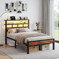 Bexfil Twin Bed Frame with Storage Headboard and LED Light, Metal Platform Bed Station with Charging Station & LED, Noise-Free, No Box Spring Needed
