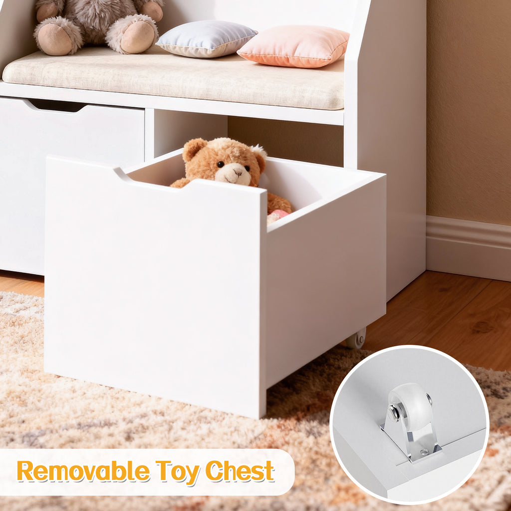 Bexfil Kids Bookshelf with Reading Nook and 3 Drawers, Reading Bench Bookshelf, Kids Bookcase 3-in-1 Storage Organizer Cozy Built-in Seat