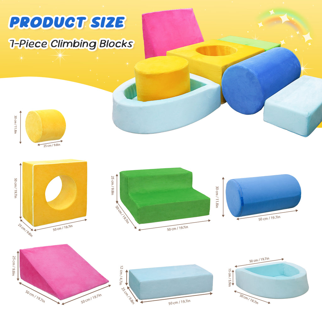 Kbun Large 7pcs Foam Climbing Blocks, Toddlers Climbing Toys for Climb, Crawl and Slide for Nursery, Living Room, Children's Room, Indoor Climb and Crawl Activity Play Set for Toddler 1-3