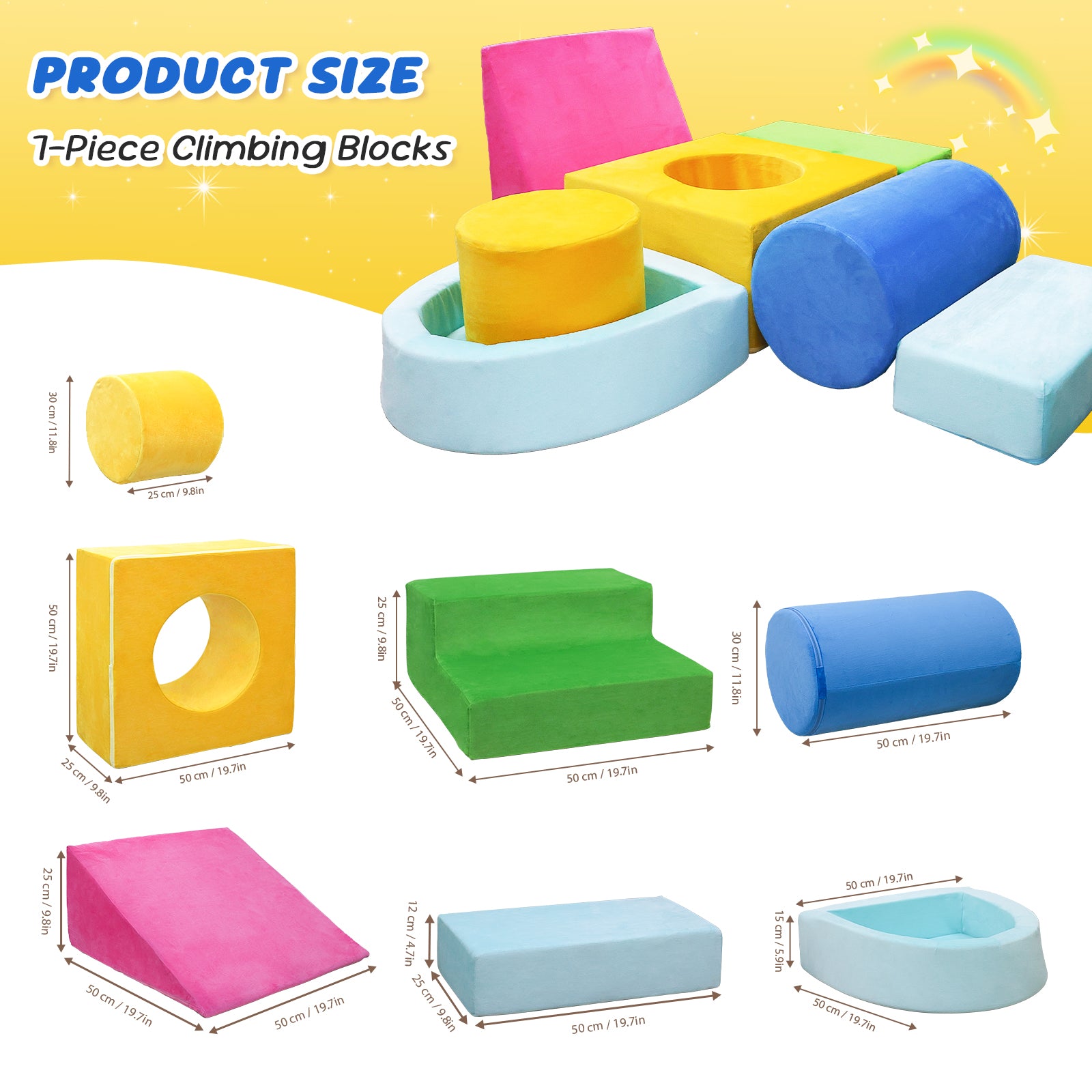 Kbun Large 7pcs Foam Climbing Blocks, Toddlers Climbing Toys for Climb, Crawl and Slide for Nursery, Living Room, Children's Room, Indoor Climb and Crawl Activity Play Set for Toddler 1-3