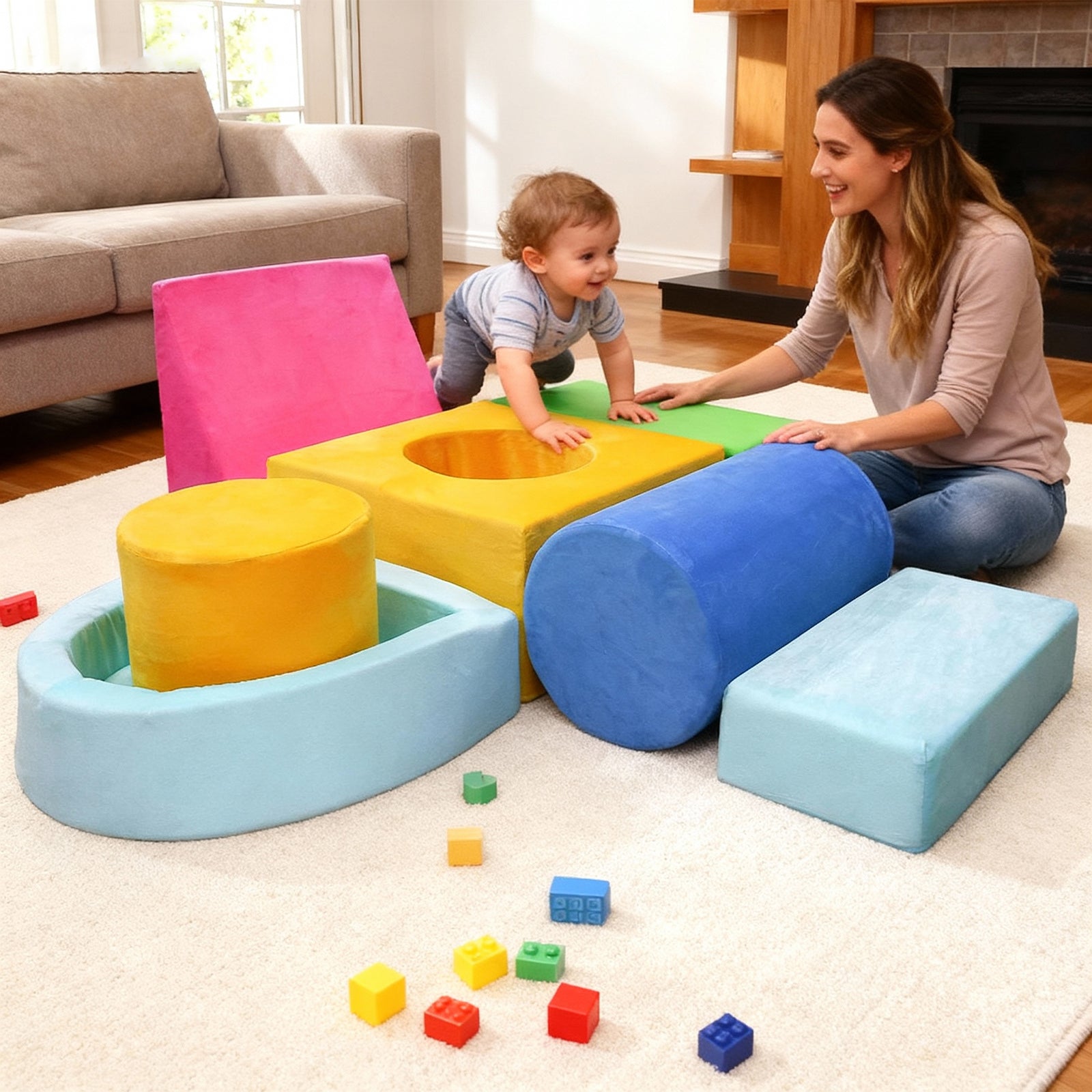 Kbun Large 7pcs Foam Climbing Blocks, Toddlers Climbing Toys for Climb, Crawl and Slide for Nursery, Living Room, Children's Room, Indoor Climb and Crawl Activity Play Set for Toddler 1-3