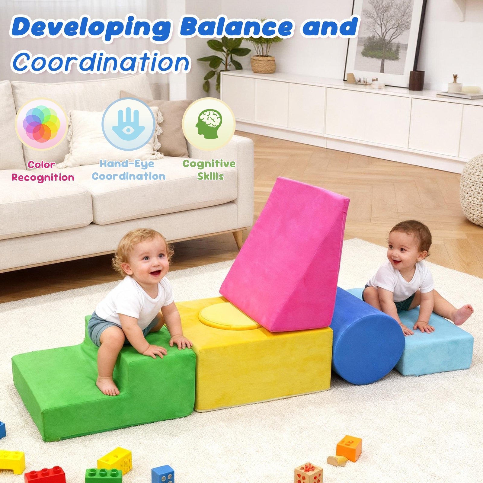 Kbun Large 7pcs Foam Climbing Blocks, Toddlers Climbing Toys for Climb, Crawl and Slide for Nursery, Living Room, Children's Room, Indoor Climb and Crawl Activity Play Set for Toddler 1-3