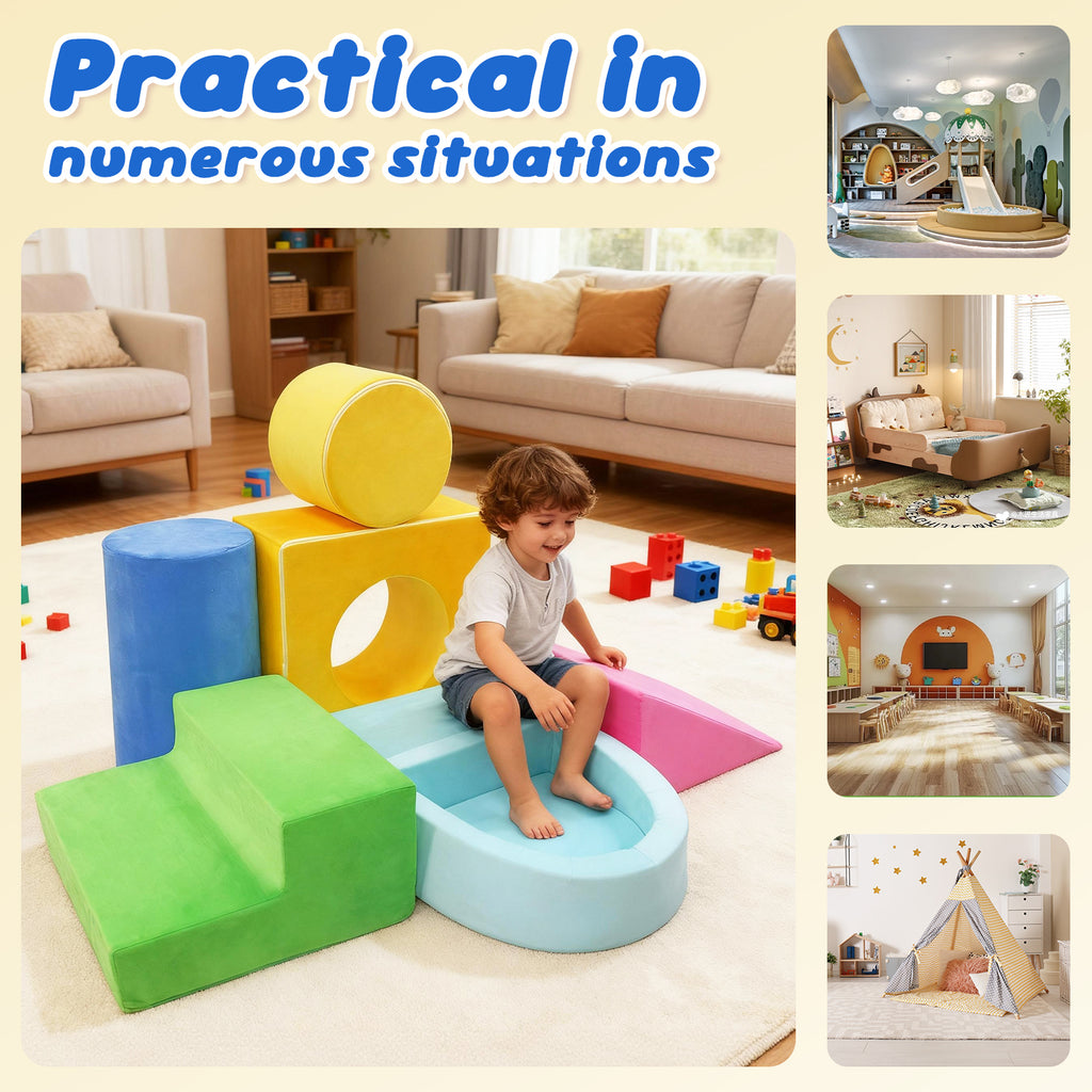 Kbun Large 7pcs Foam Climbing Blocks, Toddlers Climbing Toys for Climb, Crawl and Slide for Nursery, Living Room, Children's Room, Indoor Climb and Crawl Activity Play Set for Toddler 1-3
