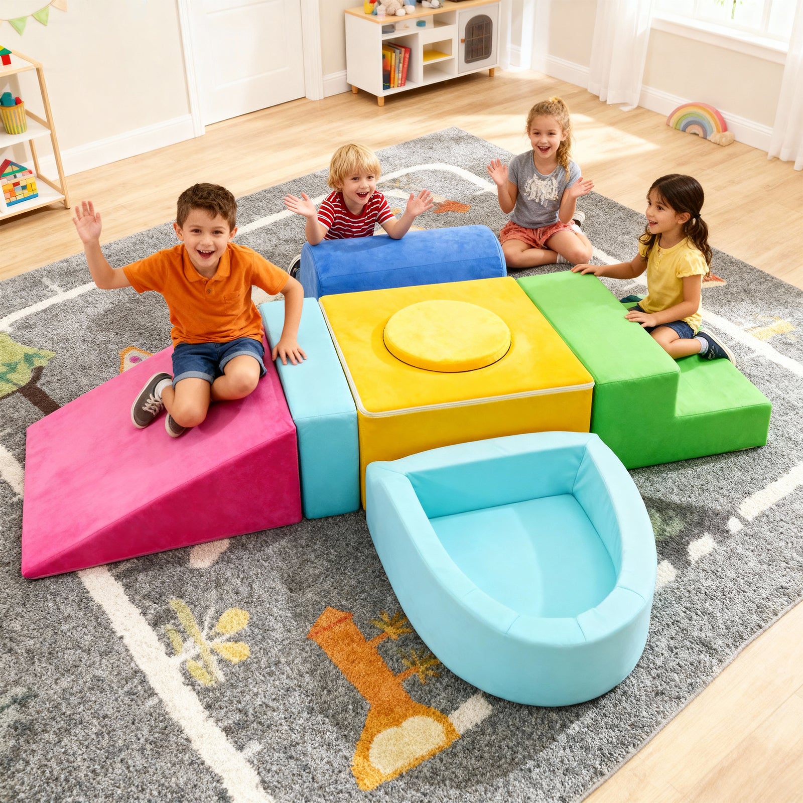 Kbun Large 7pcs Foam Climbing Blocks, Toddlers Climbing Toys for Climb, Crawl and Slide for Nursery, Living Room, Children's Room, Indoor Climb and Crawl Activity Play Set for Toddler 1-3