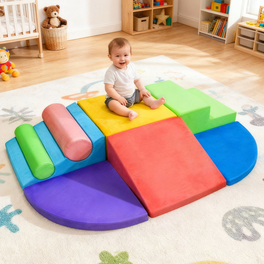 Kbun Large 8pcs Foam Climbing Blocks, Toddlers Climbing Toys for Climb, Crawl and Slide for Nursery, Living Room, Children's Room, Indoor Climb and Crawl Activity Play Set for Toddler 1-3