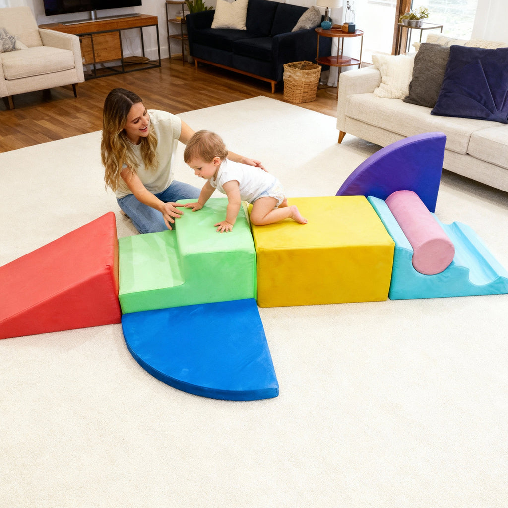 Kbun Large 8pcs Foam Climbing Blocks, Toddlers Climbing Toys for Climb, Crawl and Slide for Nursery, Living Room, Children's Room, Indoor Climb and Crawl Activity Play Set for Toddler 1-3