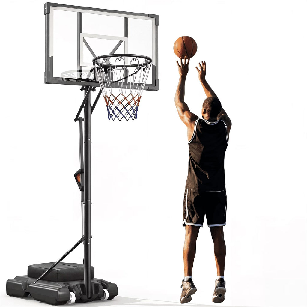 FirstAsk 44" Portable Basketball Hoop with Shatter-Proof Polycarbonate Backboard, 5.25-10ft Height Adjustable Basketball Goal, Indoor/Outdoor Use